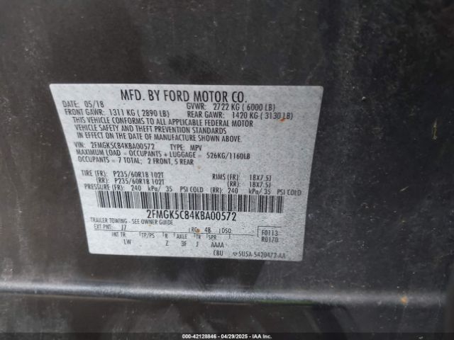2FMGK5C84KBA00572 Ford FLEX SEL