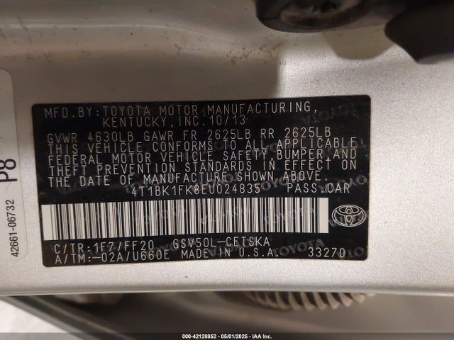4T1BK1FK8EU024835 Toyota CAMRY SE