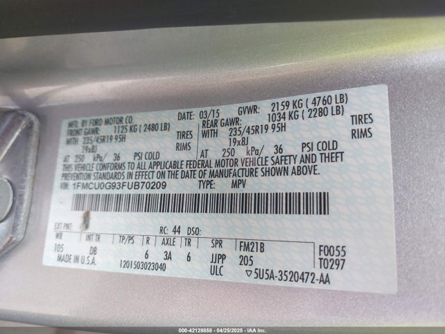 1FMCU0G93FUB70209 Ford ESCAPE SE