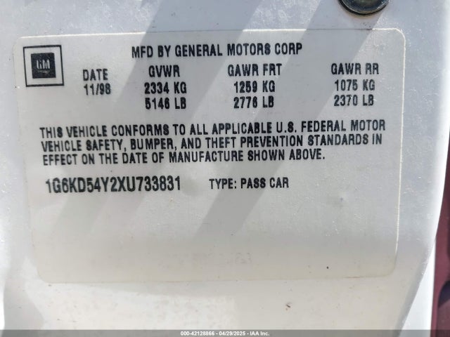 1999 CADILLAC DEVILLE 1G6KD54Y2XU733831 Photo 8