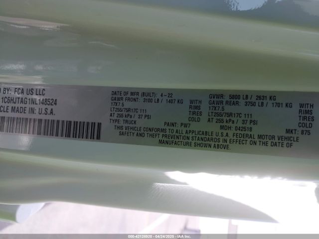 1C6HJTAG1NL148524 Jeep Gladiator Willys 4x4