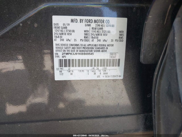 2FMPK3J91KBB69545 Ford EDGE SEL