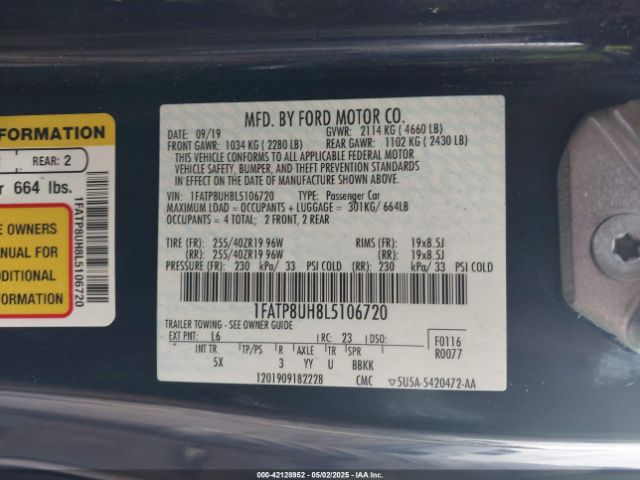 1FATP8UH8L5106720 Ford Mustang Ecoboost Premium
