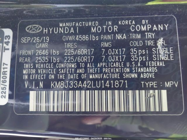 KM8J33A42LU141871 Hyundai Tucson Value