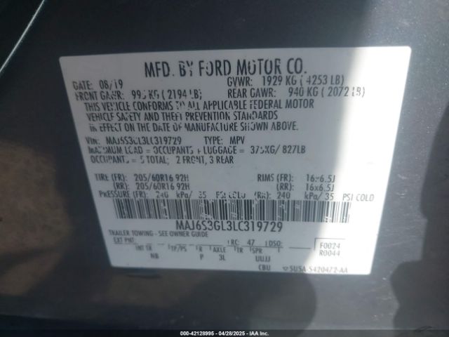 MAJ6S3GL3LC319729 Ford Ecosport Se