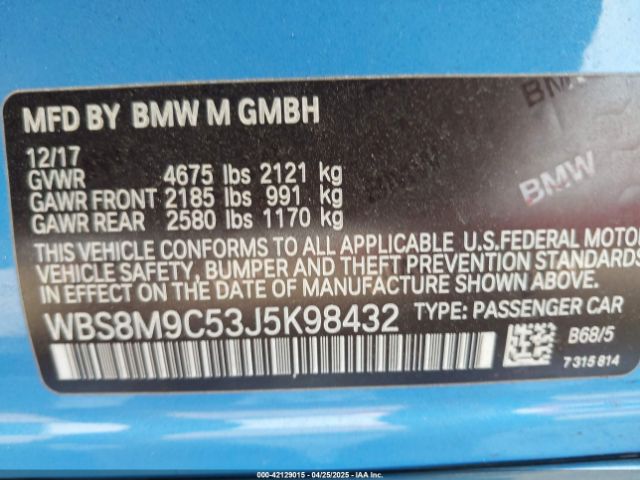 WBS8M9C53J5K98432 BMW M3