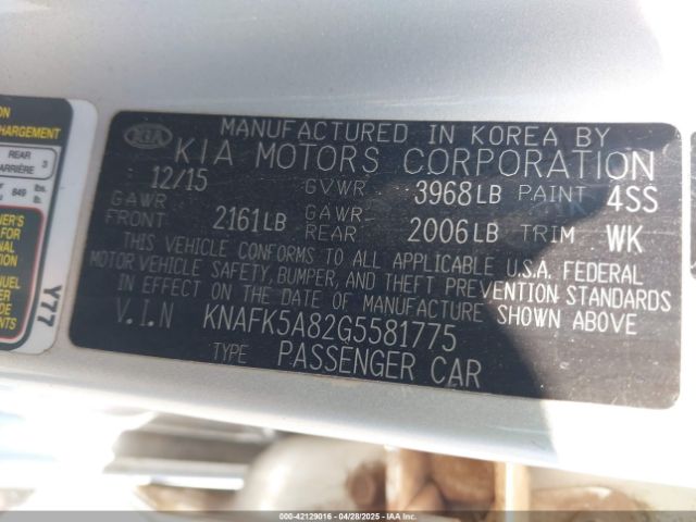 KNAFK5A82G5581775 KIA FORTE LX