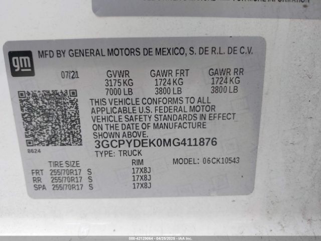 3GCPYDEK0MG411876 Chevrolet Silverado 1500 4wd  Short Bed Lt