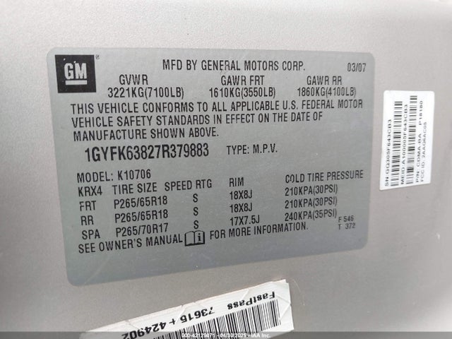 2007 CADILLAC ESCALADE 1GYFK63827R379883 Photo 8