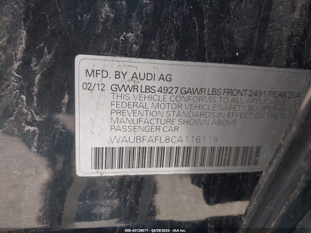 2012 AUDI A4 WAUBFAFL8CA116119 Photo 8