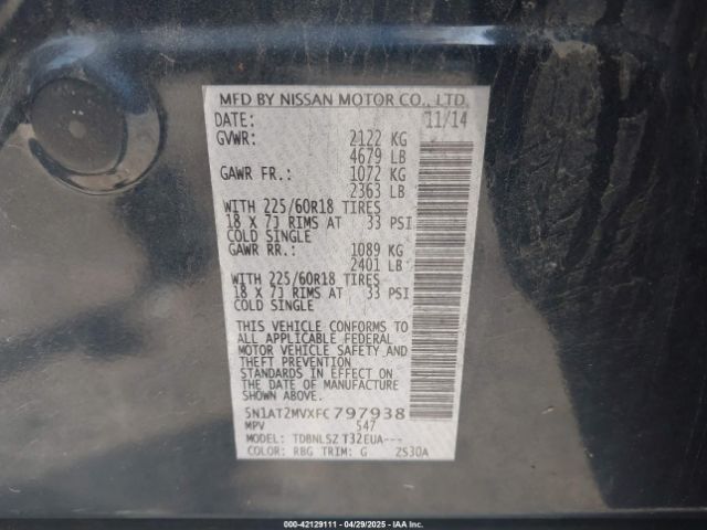 5N1AT2MVXFC797938 Nissan Rogue Sl