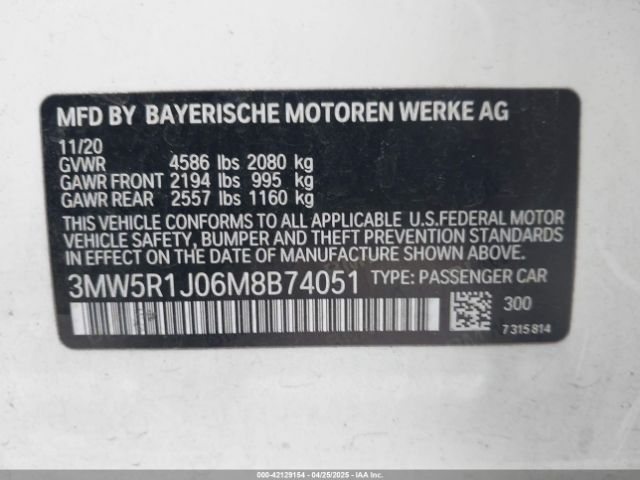 3MW5R1J06M8B74051 BMW 3 Series 330i