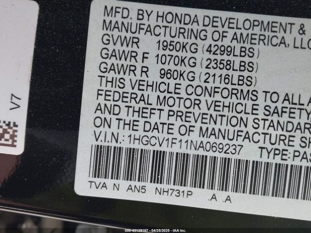 2022 HONDA ACCORD 1HGCV1F11NA069237 Photo 8