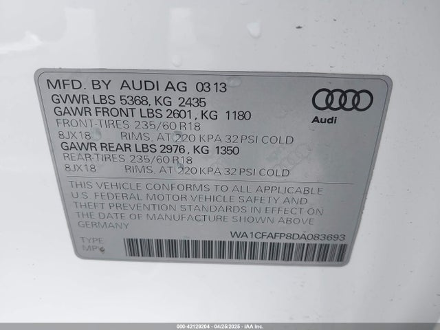 2013 AUDI Q5 WA1CFAFP8DA083693 Photo 8