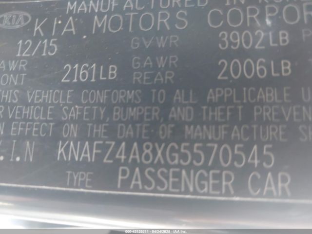 KNAFZ4A8XG5570545 KIA FORTE EX