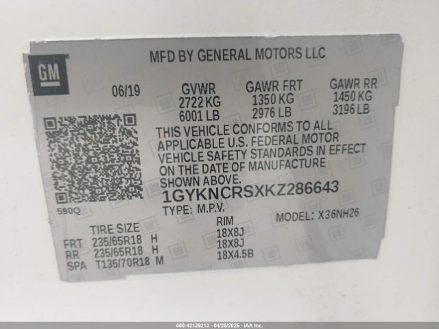 1GYKNCRSXKZ286643 Cadillac XT5 LUXURY