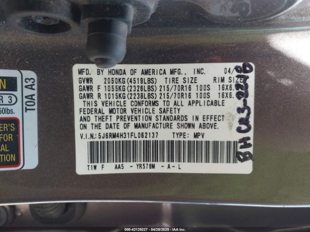 5J6RM4H31FL062137 Honda CR-V LX
