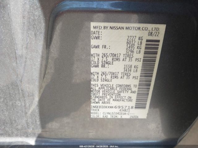 1N6ED1EKXNN695718 Nissan Frontier Pro-4x 4x4