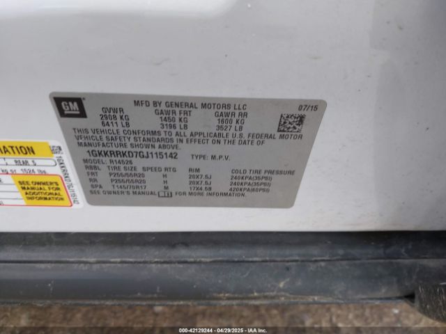 1GKKRRKD7GJ115142 GMC Acadia Slt-1