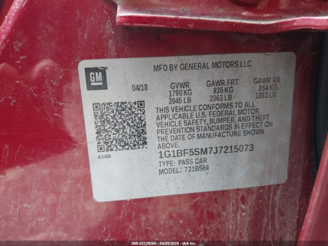 1G1BF5SM7J7215073 Chevrolet Cruze Premier Auto
