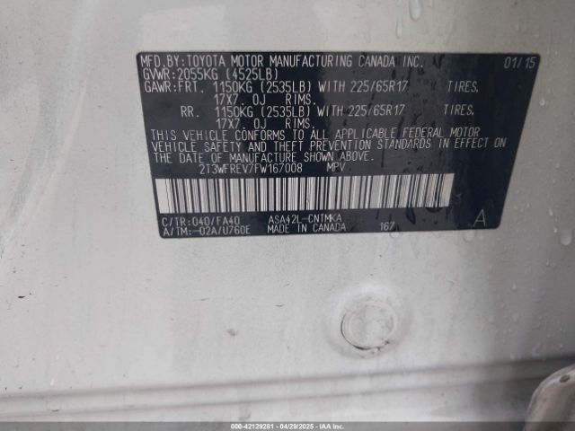 2T3WFREV7FW167008 Toyota Rav4 Xle