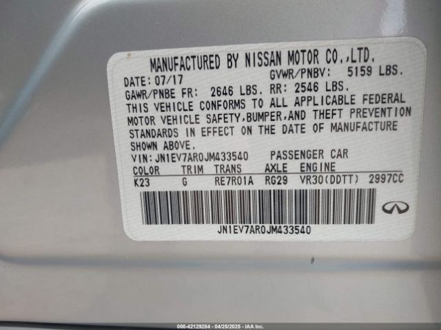 JN1EV7AR0JM433540 Infiniti Q50 3.0t Luxe
