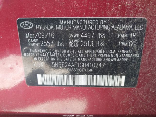 5NPE24AF1GH410247 Hyundai Sonata