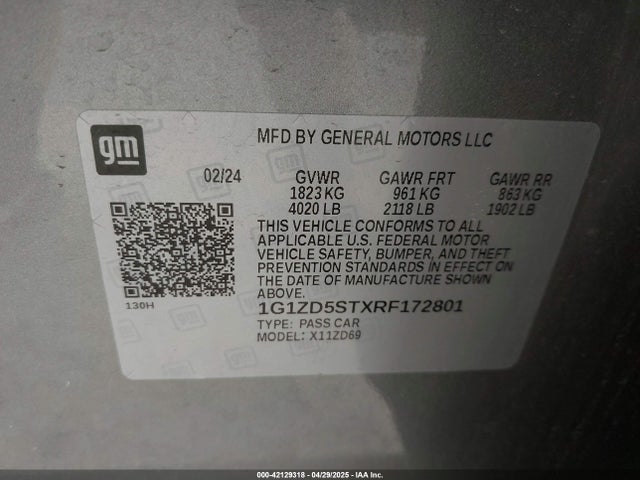 1G1ZD5STXRF172801 Chevrolet Malibu Fwd 1lt