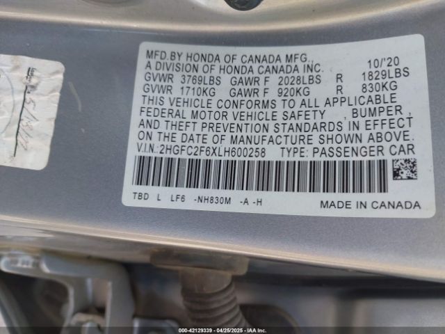 2HGFC2F6XLH600258 Honda Civic Lx