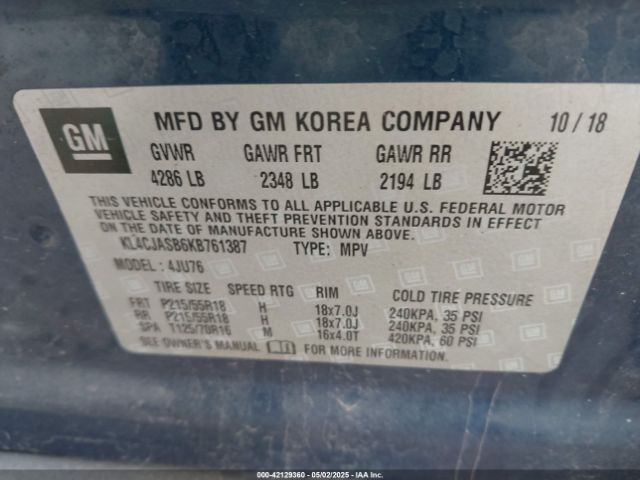 KL4CJASB6KB761387 Buick Encore Fwd Preferred
