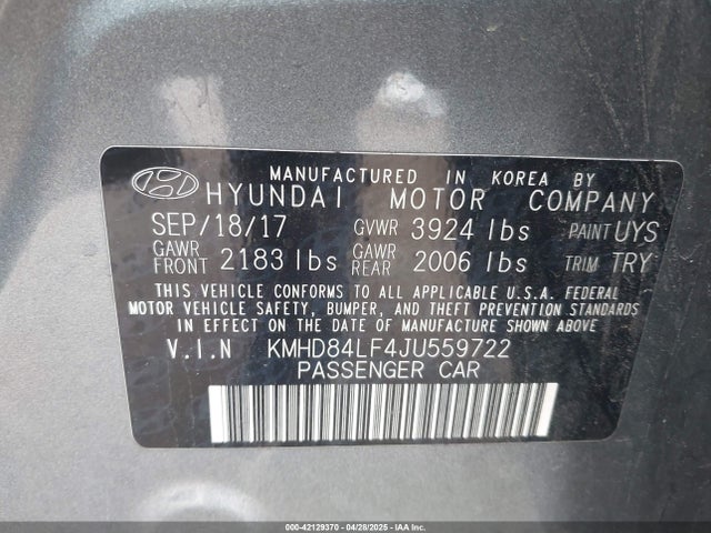 KMHD84LF4JU559722 Hyundai ELANTRA SEL