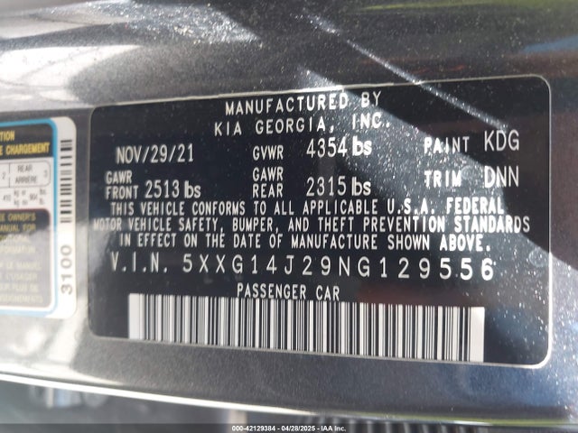 5XXG14J29NG129556 KIA K5 LXS