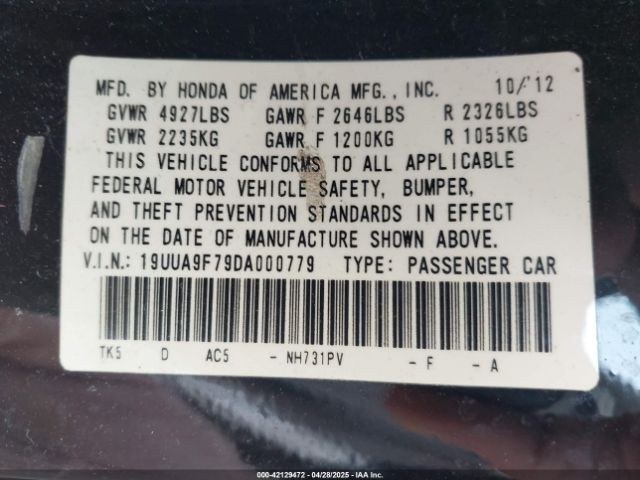 2013 ACURA TL 19UUA9F79DA000779 Photo 8
