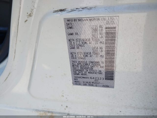 5N1AR2MN4FC642123 Nissan Pathfinder S
