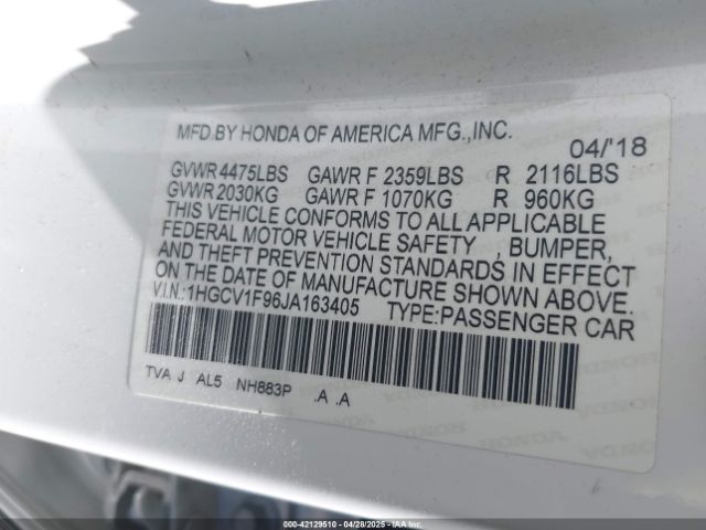 1HGCV1F96JA163405 Honda Accord Touring