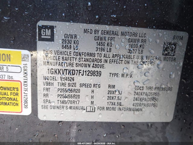 1GKKVTKD7FJ129839 GMC Acadia Denali