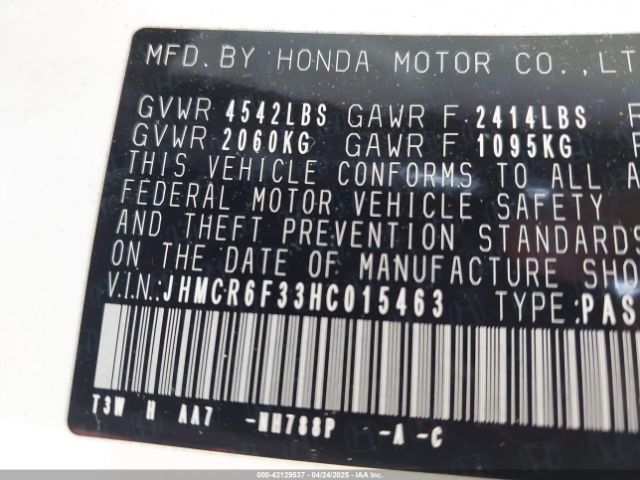 JHMCR6F33HC015463 Honda ACCORD HYBRID