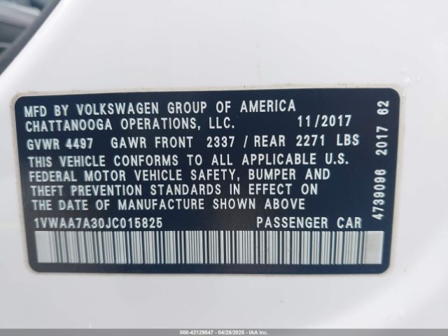 1VWAA7A30JC015825 Volkswagen Passat 2.0t R-line/2.0t S