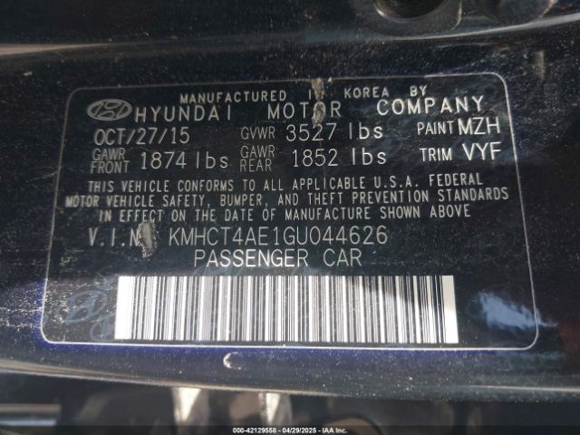 KMHCT4AE1GU044626 Hyundai ACCENT SE
