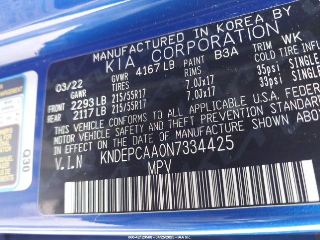 KNDEPCAA0N7334425 KIA nu