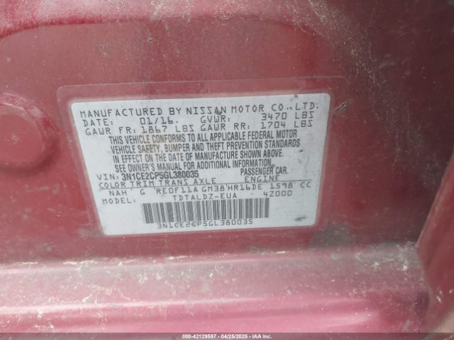 3N1CE2CP5GL380035 Nissan Versa Note S (sr)/s Plus/sl/sr/sv