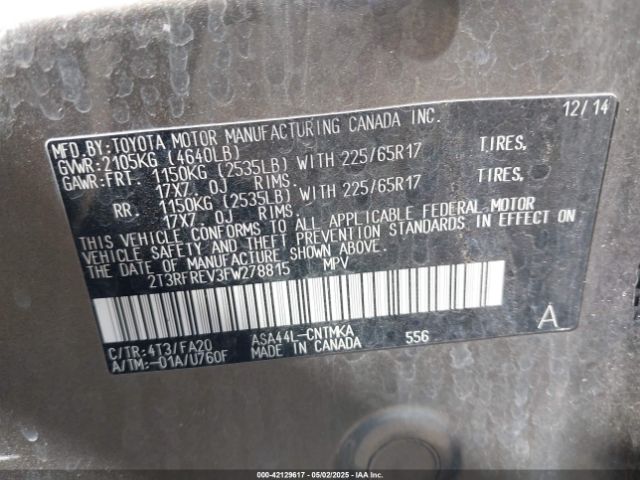 2T3RFREV3FW278815 Toyota Rav4 Xle