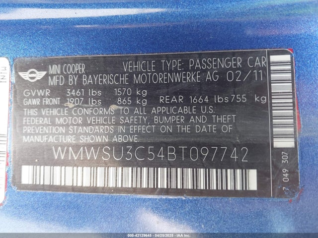 2011 MINI COOPER WMWSU3C54BT097742 Photo 8