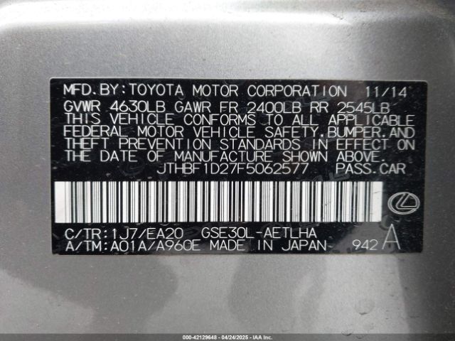 2015 LEXUS IS 250 JTHBF1D27F5062577 Photo 8
