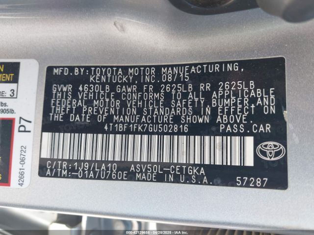 4T1BF1FK7GU502816 Toyota CAMRY XLE