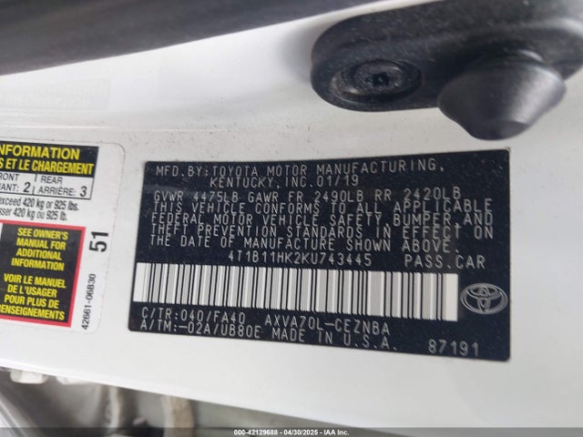 4T1B11HK2KU743445 Toyota CAMRY LE