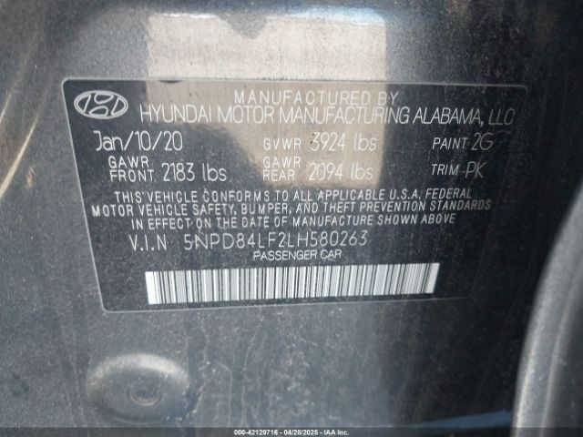 5NPD84LF2LH580263 Hyundai ELANTRA SEL