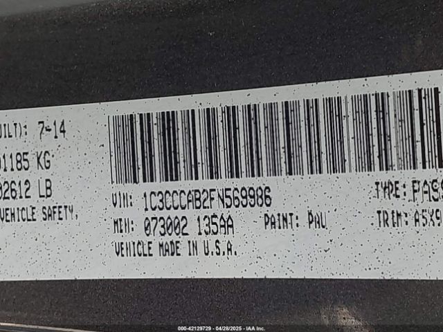 1C3CCCAB2FN569986 Chrysler 200 Limited