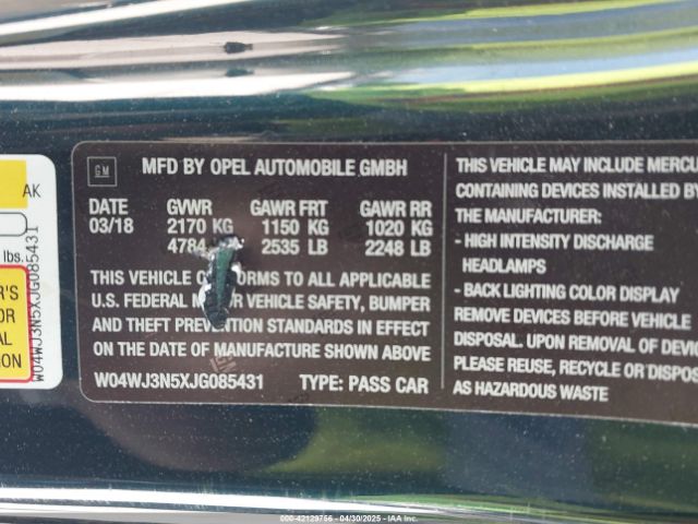 W04WJ3N5XJG085431 Buick Cascada Sport Touring