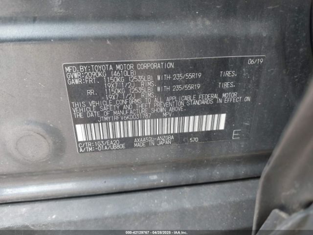 JTMY1RFV6KD031787 Toyota Rav4 Limited
